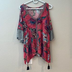 Democracy floral colorful cold shoulder size L top